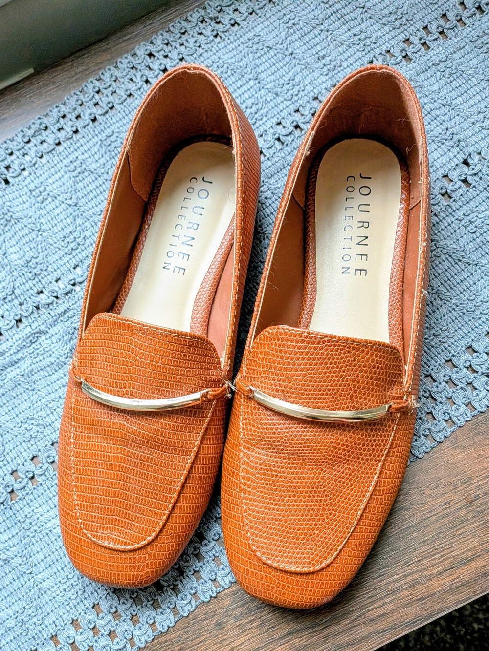 Journee Collection Terracotta Textured Loafers with Gold Accent